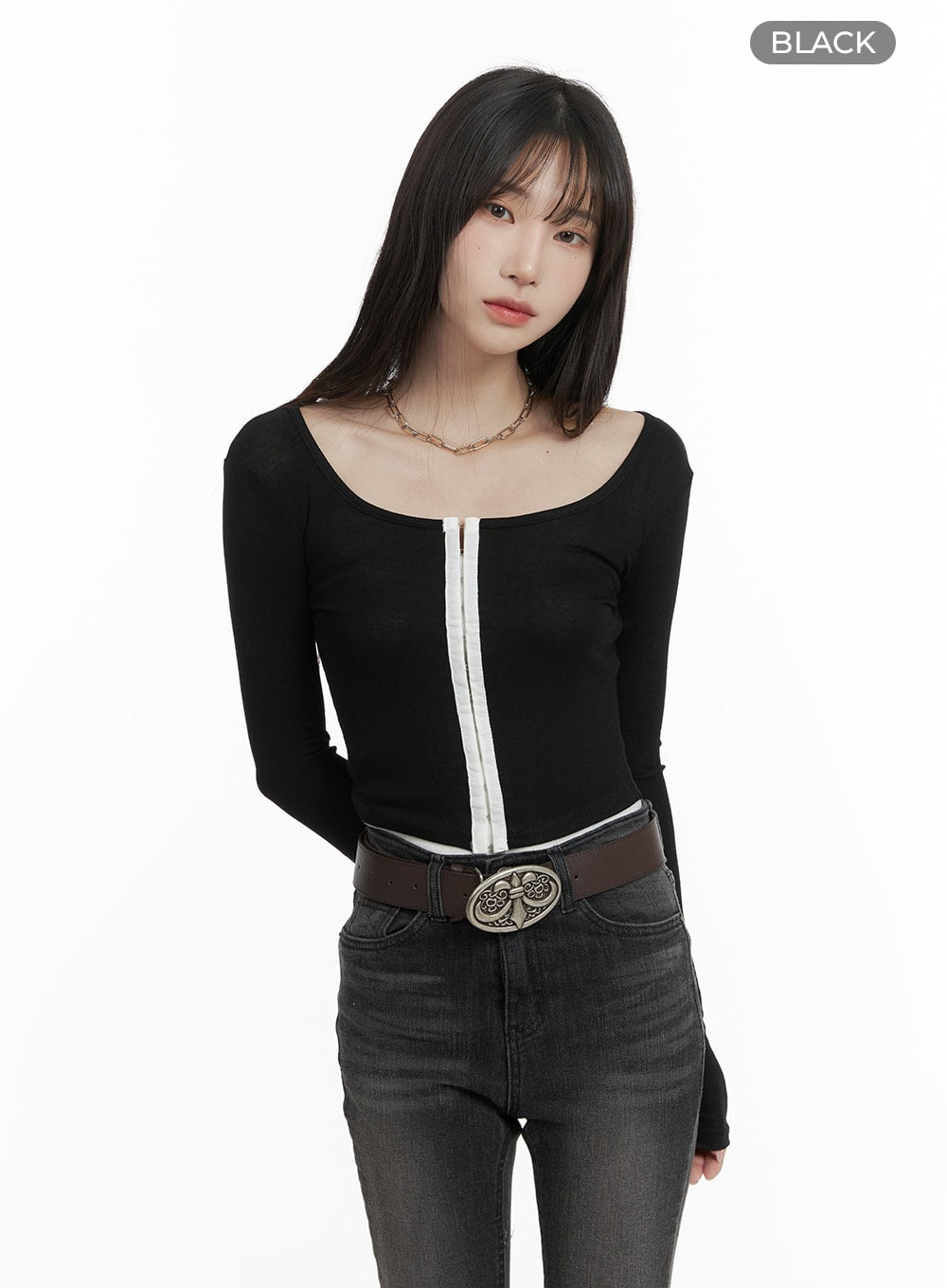 u-neck-hook-crop-top-ca403 / Black