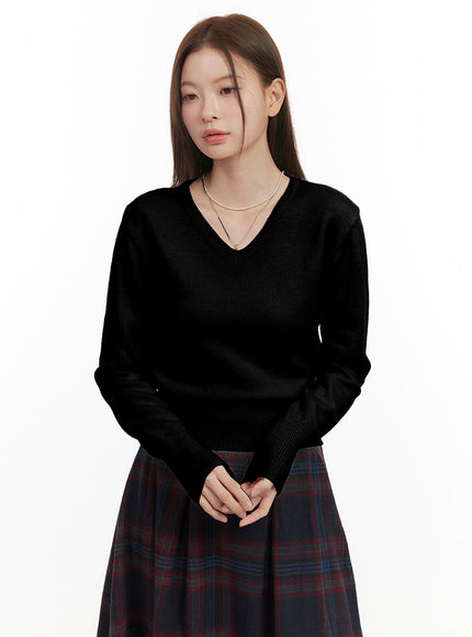 softknit-slim-fit-v-neck-sweater-od418 / Black