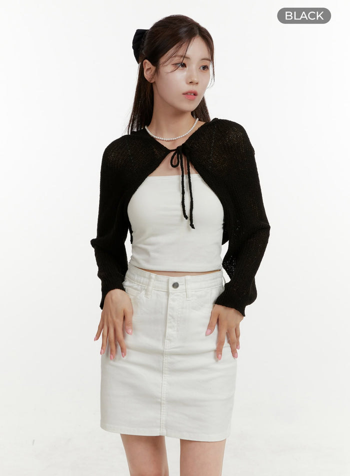 hollow-out-hooded-knit-bolero-oy409 / Black