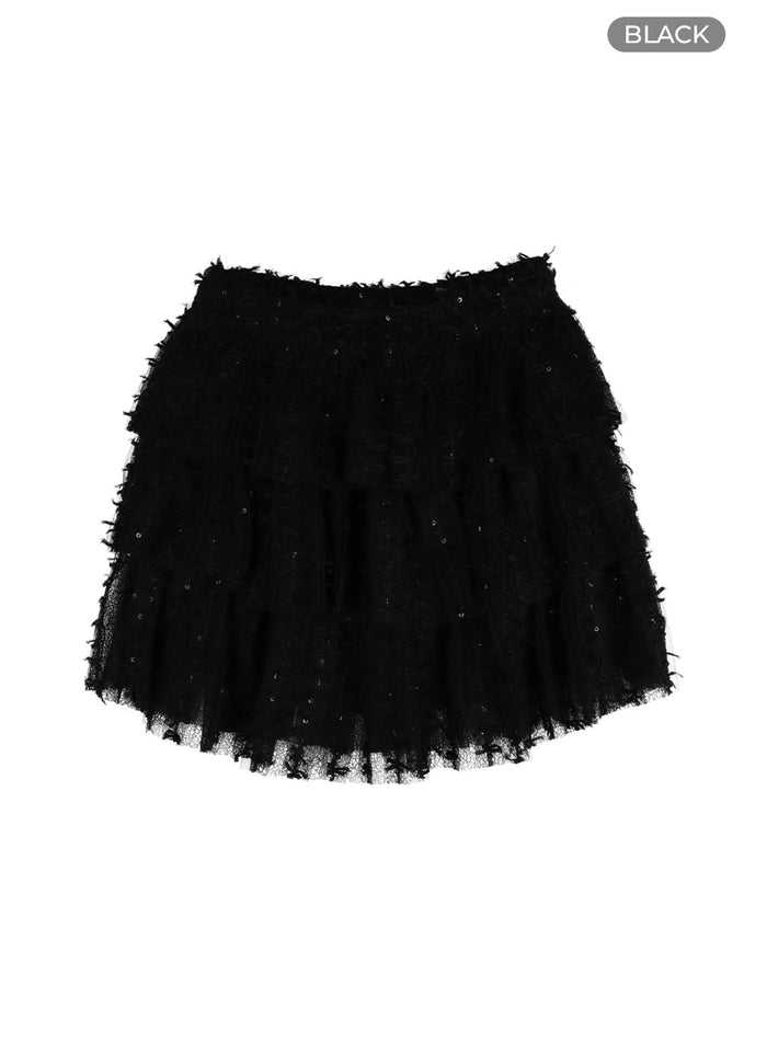 lace-frill-mini-skirt-of428 / Black