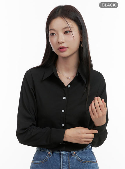 slim-fit-crop-collar-shirt-oo416 / Black