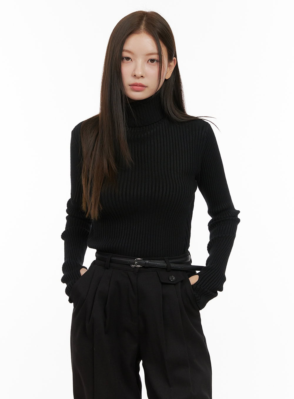 ribbed-turtle-neck-sweater-od412 / Black