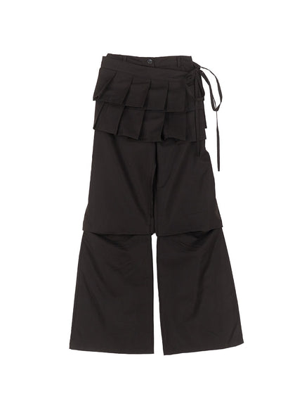 pintuck-pleated-bootcut-skirt-pants-cm503 / Black