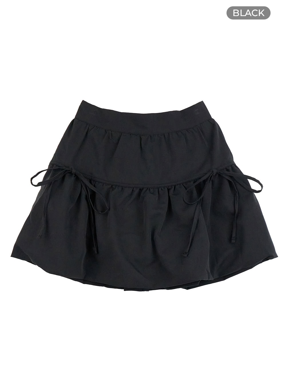 ribbon-banded-bubble-mini-skirt-og429 / Black