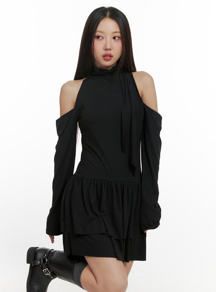 off-shoulder-cut-out-mini-dress-cn415 / Black