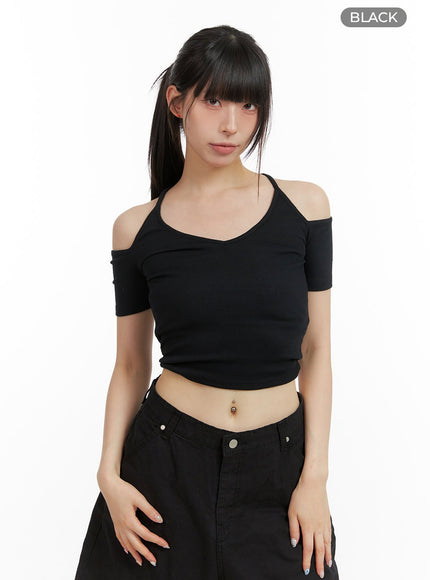 open-shoulder-crop-top-cl422 / Black