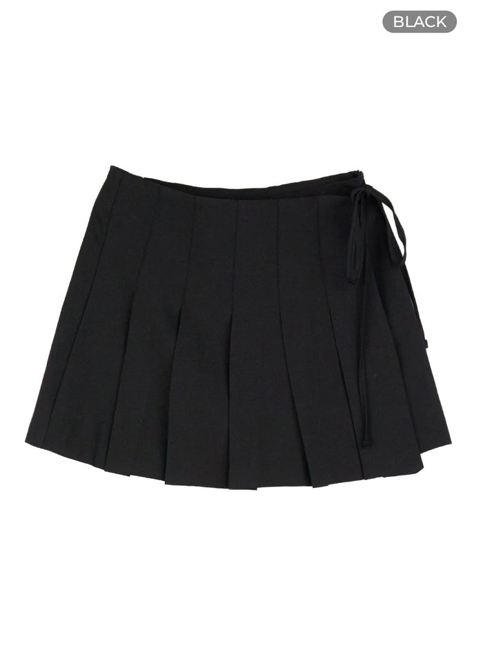 pleated-solid-mini-skirt-ou428 / Black