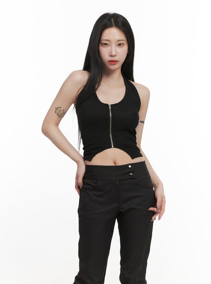 Zip-Up Halter-Neck Crop Top CJ516