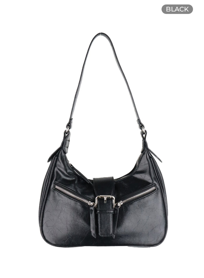 vintage-washed-faux-leather-shoulder-bag-ca403 / Black