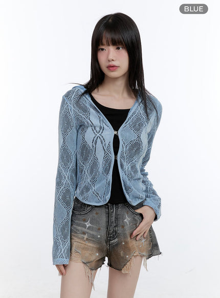 sheer-lace-hook-hooded-cardigan-cg413 / Blue