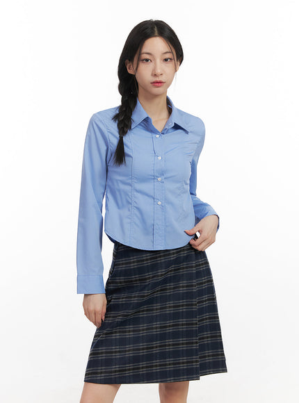 slim-fit-crop-blouse-cn428 / Blue