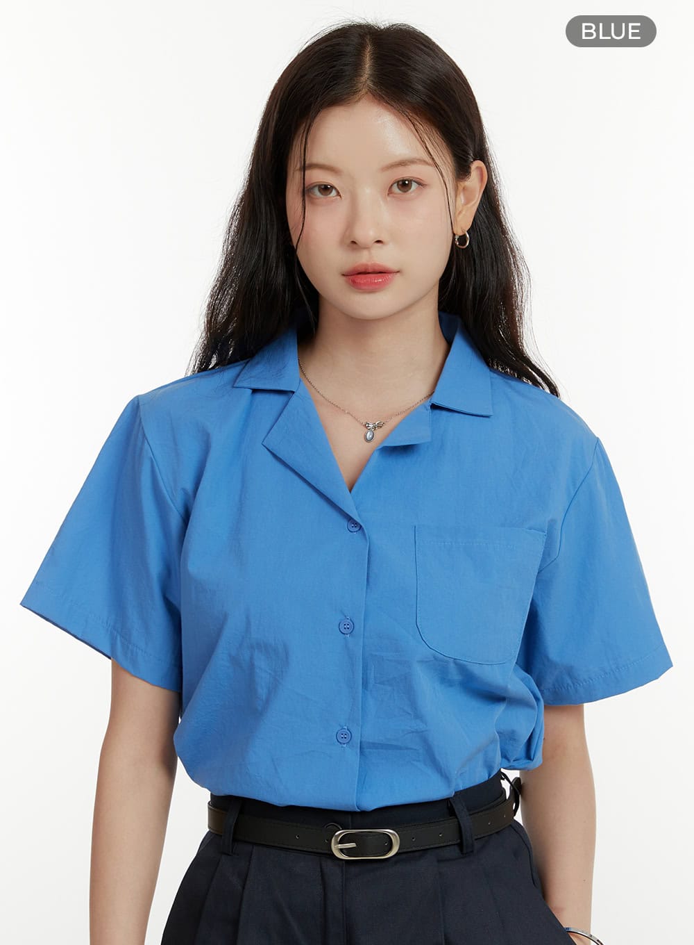 solid-collared-shirt-ou418 / Blue