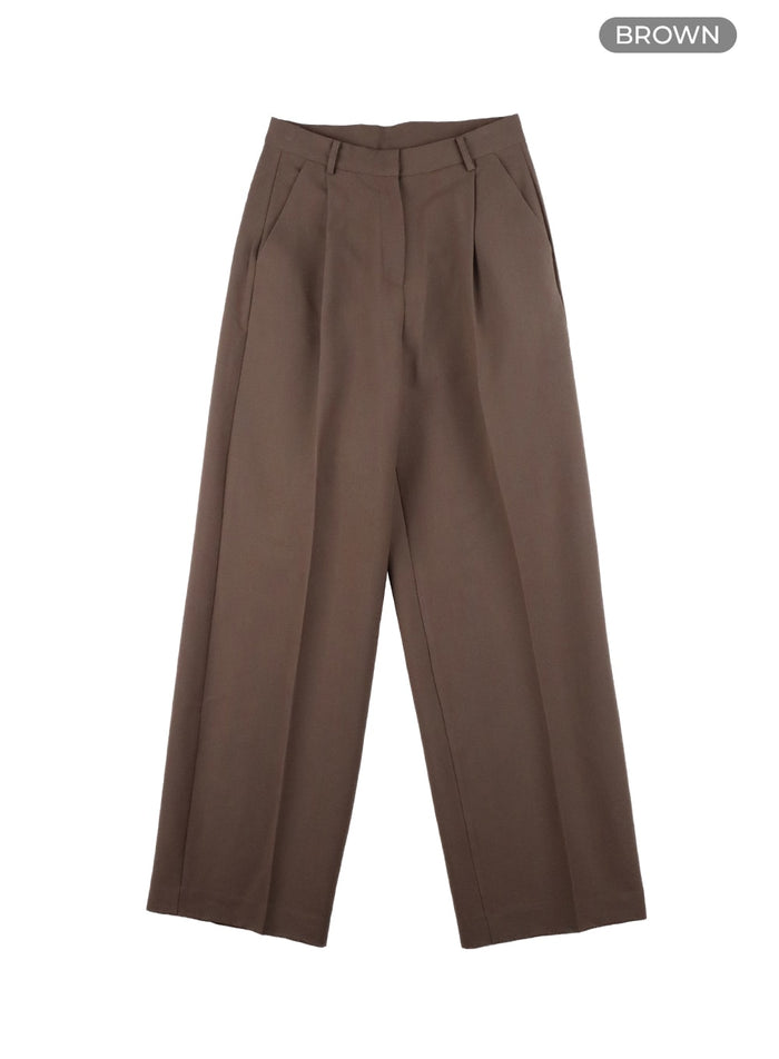 solid-wide-fit-trousers-oa416 / Brown