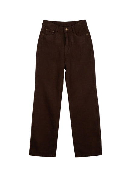 isolde-solid-cotton-straight-fit-pants-on429 / Brown