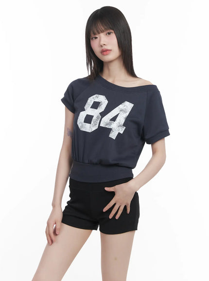 asymmetric-graphic-relaxed-fit-crop-top-cu518 / Dark blue