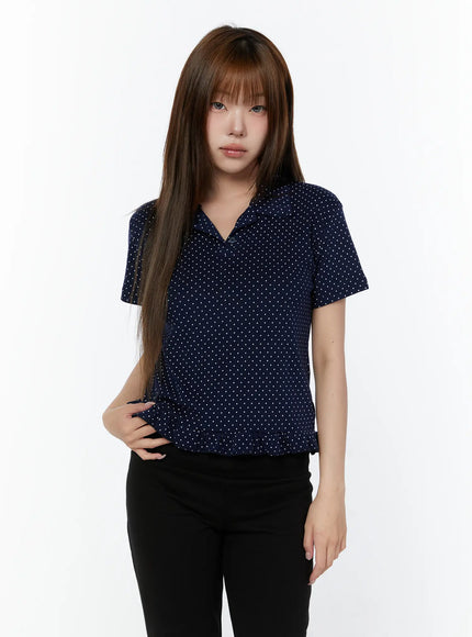 polka-dot-collar-frill-blouse-cy518 / Dark blue