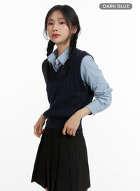 cable-knit-sweater-vest-om408 / Dark blue