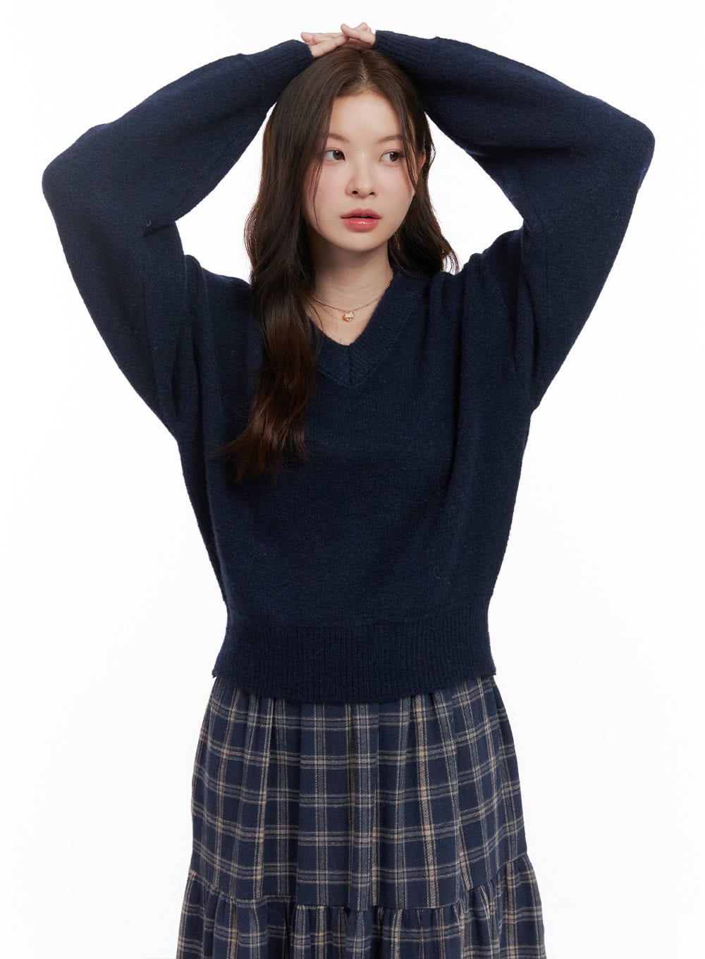 warmwool-solid-v-neck-sweater-od403 / Dark blue