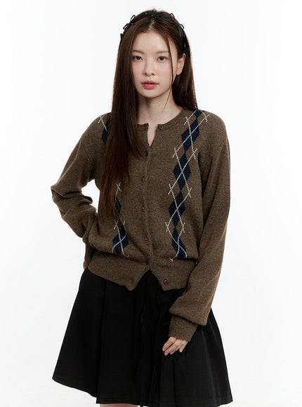 cashmere-blend-argyle-buttoned-cardigan-cm521 / Dark brown