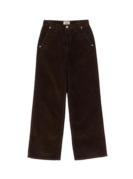 fleece-lined-corduroy-wide-leg-cotton-pants-cd523 / Dark brown