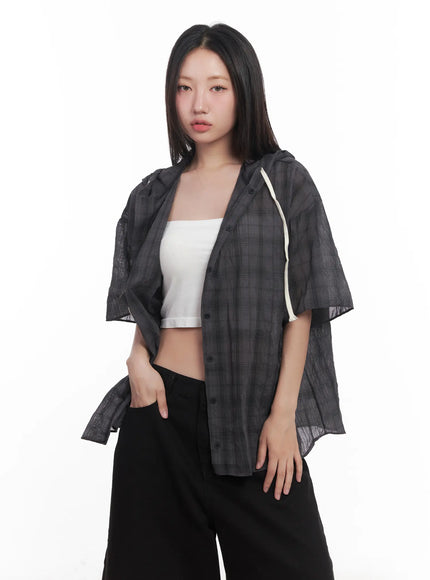 plaid-hooded-oversized-shirt-cu517 / Dark gray