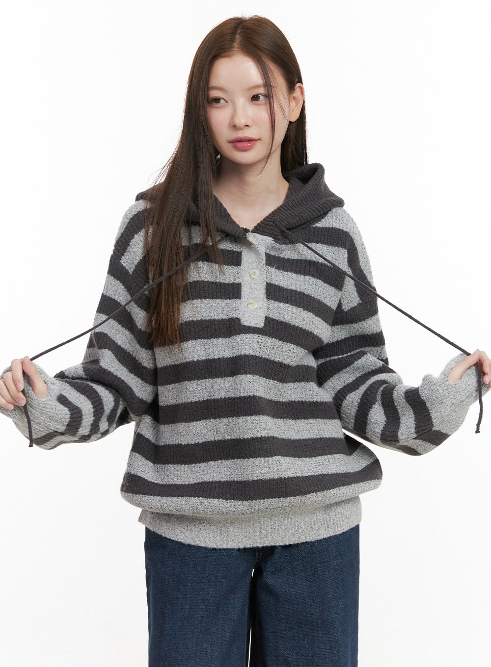 oversized-striped-hoodie-od417 / Dark gray