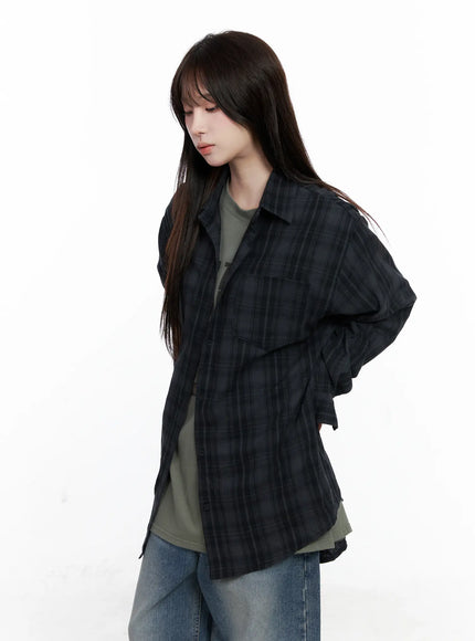 oversized-plaid-casual-shirt-co520 / Black
