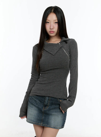 Zipper Detail Rib Knit Long Sleeve CS517