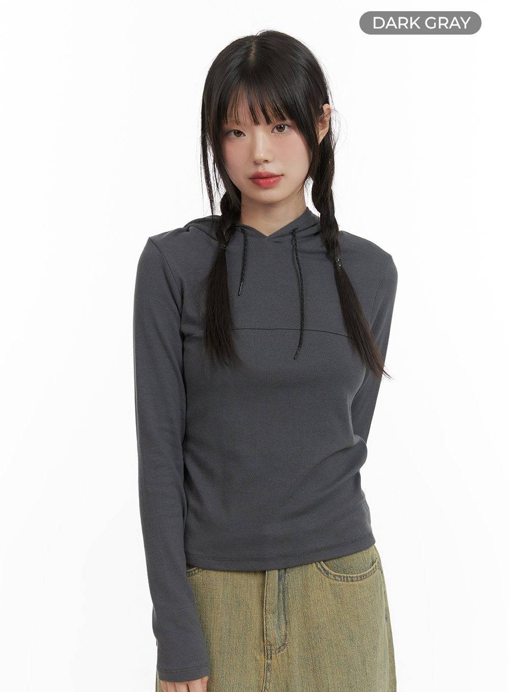 solid-long-sleeve-hoodie-cy414 / Dark gray
