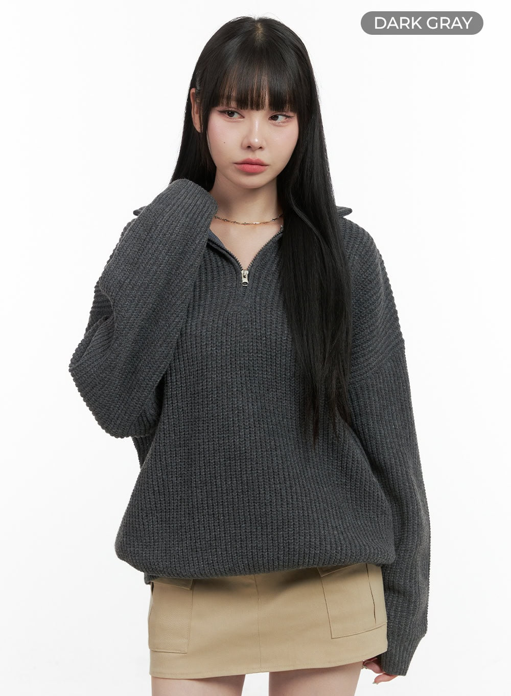 cozychic-half-zip-sweater-os410 / Dark gray