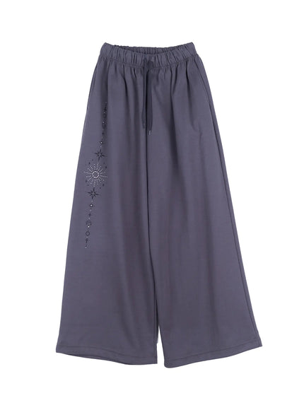 embellished-wide-leg-sweatpants-cl518 / Dark gray