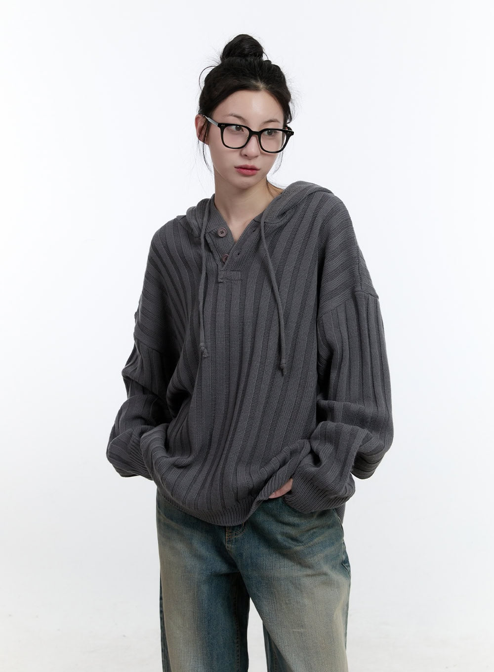 Oversize Ribbed Hooded Sweater CJ522