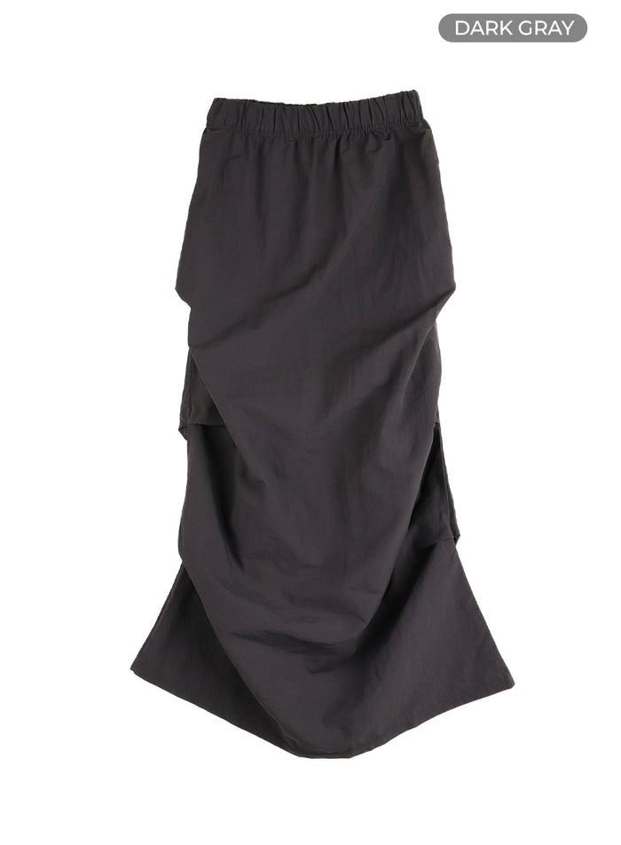 pintuck-nylon-maxi-skirt-of427 / Dark gray