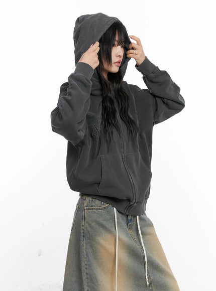 oversized-cotton-zip-up-hoodie-cs524 / Dark gray
