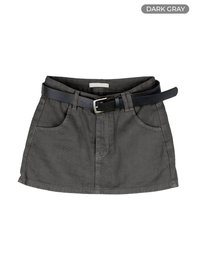 belted-solid-mini-skirt-ou428 / Dark gray