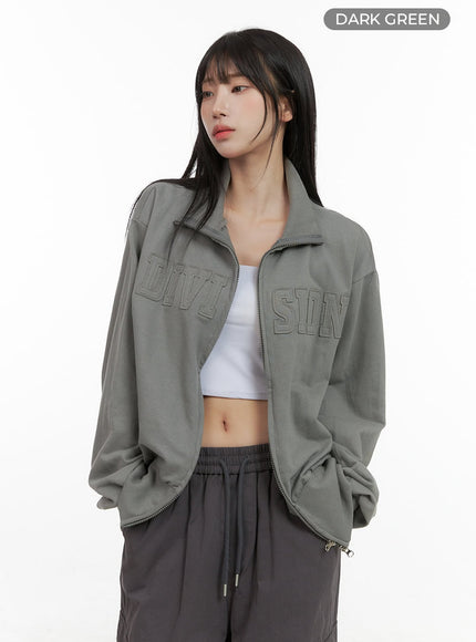 lettering-patch-zip-up-jacket-cs403 / Dark green