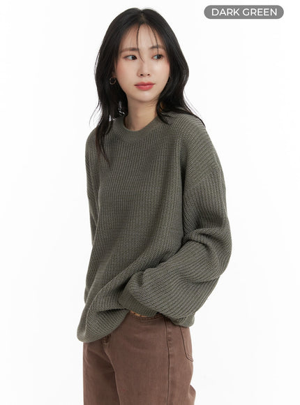 oversized-solid-knit-sweater-om411 / Dark green