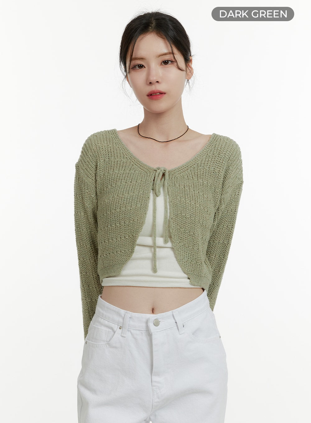 tie-knit-crop-cardigan-oa405 / Dark green