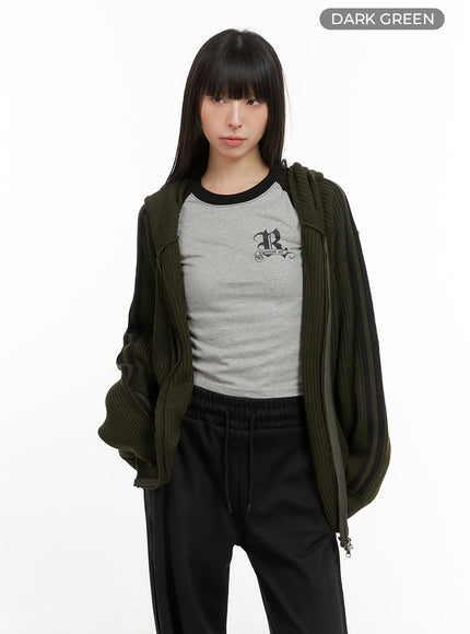 side-stripe-knit-sweater-jacket-cg420 / Dark green