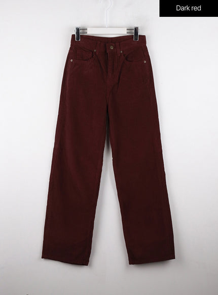 corduroy-mid-waist-solid-straight-pants-od320 / Dark red