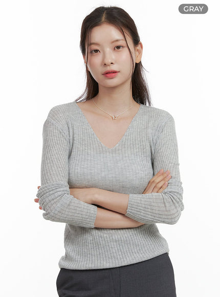 cashmere-v-neck-long-sleeve-ol416 / Gray