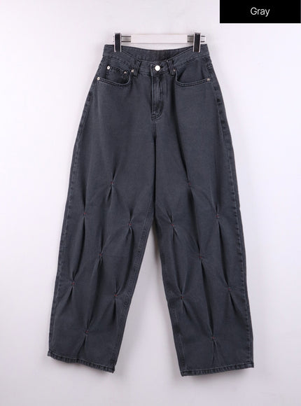 quilted-wide-leg-denim-cf406 / Gray