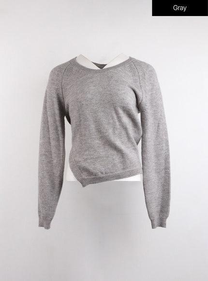 crew-neck-slit-knit-sweater-oj418 / Gray