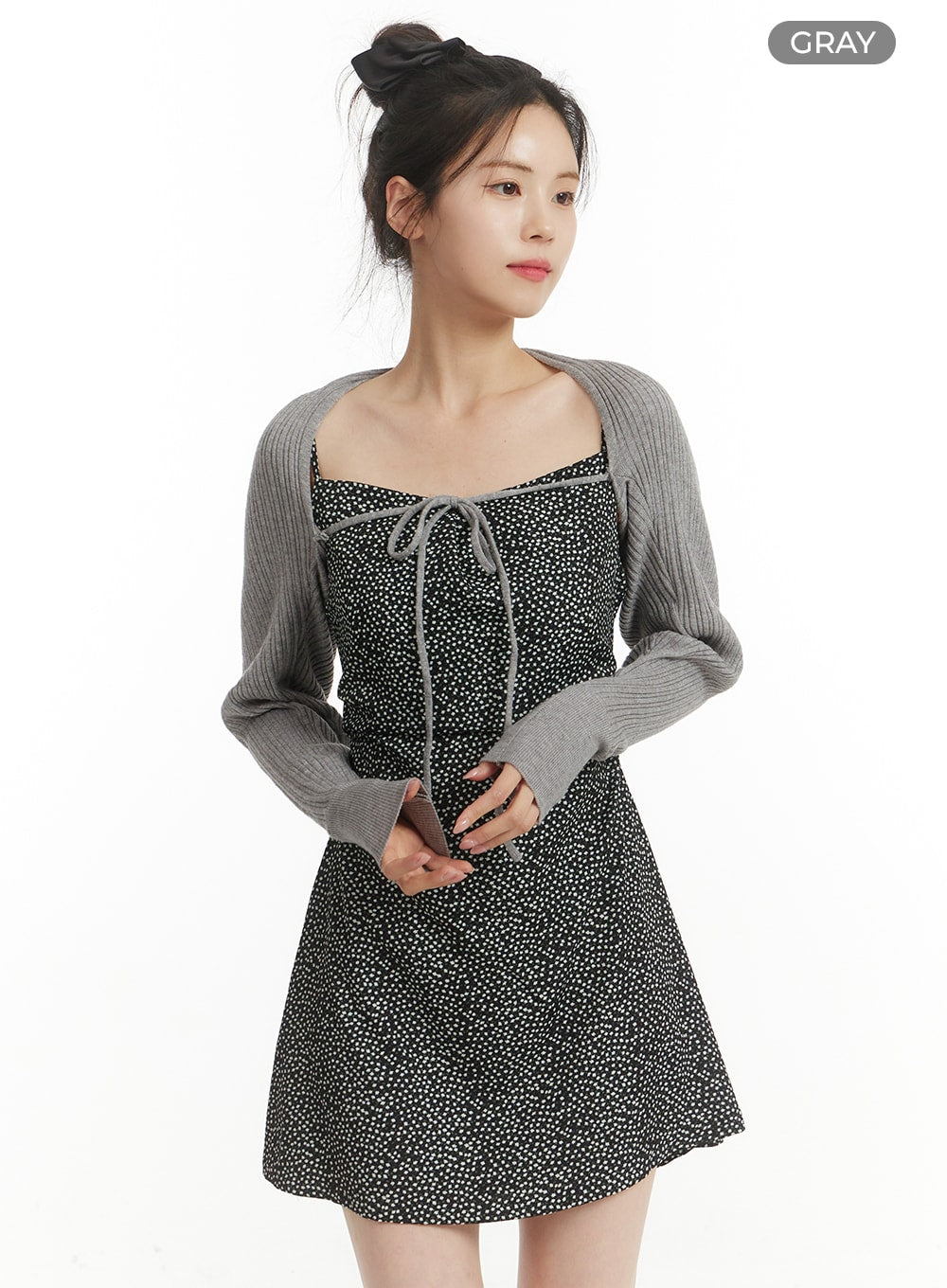 ribbed-knit-bolero-top-of427 / Gray