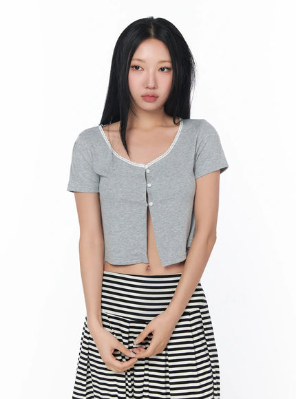 contrast-lace-crop-cardigan-cy512 / Gray