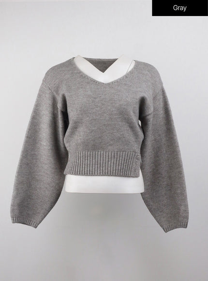 v-neck-solid-sweater-oj411 / Gray