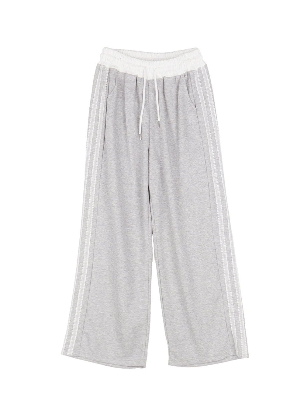 lace-striped-wide-fit-sweatpants-cu506 / Gray
