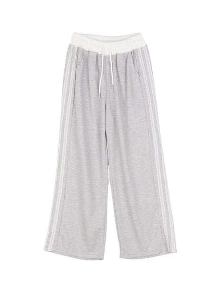 lace-striped-wide-fit-sweatpants-cu506 / Gray