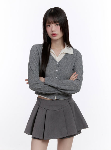 slim-fit-collar-layered-cardigan-cf512 / Gray