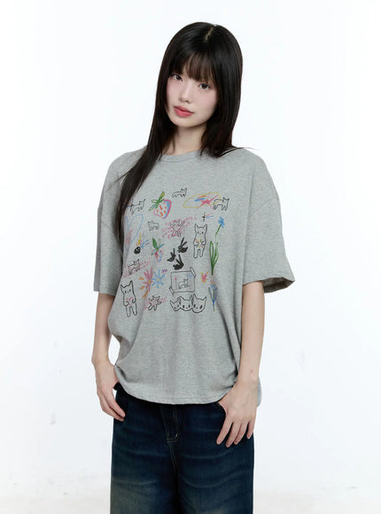 kitty-doodle-graphic-tee-cg511 / Gray